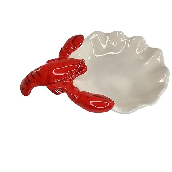 Lobster Dish Bowl Shell Clam Scalloped Red White Ceramic *Chipped* - Picture 7 of 11
